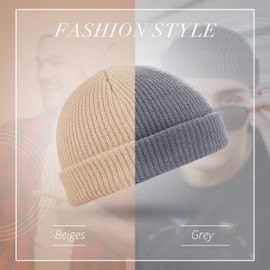 SATINIOR Trawler Beanie Watch Hat Roll-up Edge Skullcap Fisherman Beanie for Women Men(Beige, Light Gray,2 Pieces)