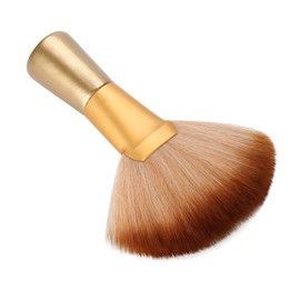 Golden soft large fan shaped salon stylist barber neck and face dusting brush for hair cleaning and hair styling barber tools hairdressing brush
