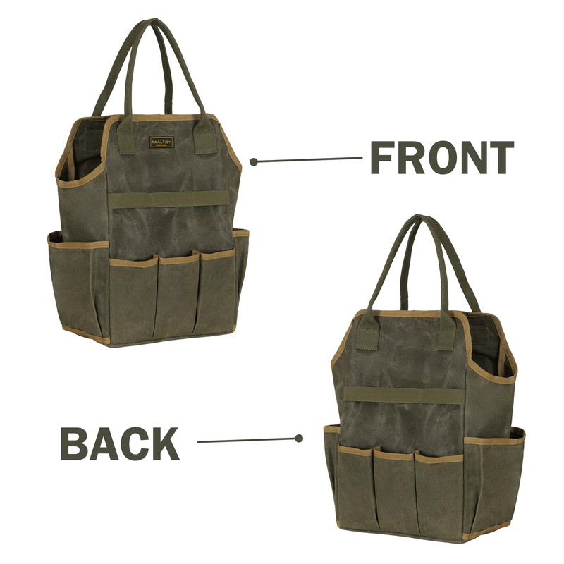 Tool Bag, Heavy Duty 16oz Waxed Canvas Garden Tool Tote