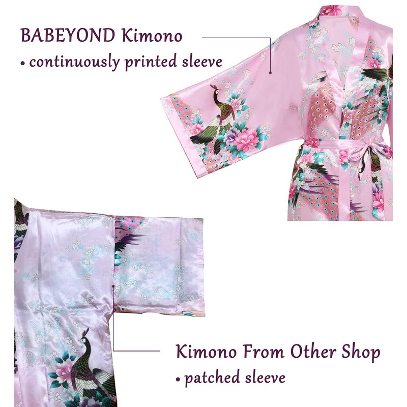 BABEYOND Women's Kimono Robe Long Robes with Peacock and Blossoms