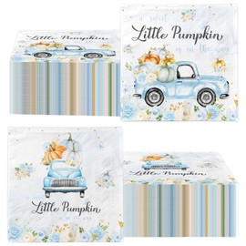 A Sweet Little Pumpkin is on The Way Napkins,Pumpkin Boy Baby Shower Decorations Blue Truck Rose,A Sweet Little Pumpkin is on The Way Baby Shower Gender Reveal Party