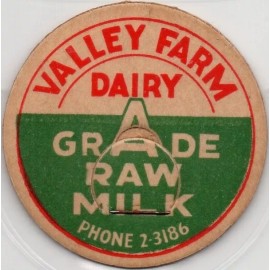 Milk Bottle Cap - Valley Farm Dairy -(Salem, OR Oregon)- PHONE 2-3186 -RAW MILK