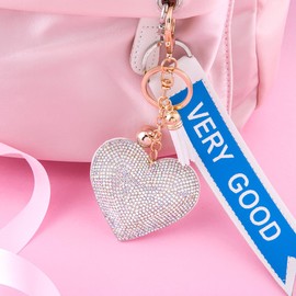 Soleebee Leather Love Heart Keychain Bling SS6 Premium Crystal Car Key Chain Bag Accessories Charm with Tassels (AB Color)