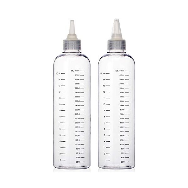 16.9oz Hair Dye Bottles, Segbeauty 2Pcs 500ml Refillable Measured Hair Color Applicator Bottles, Clear Hair Color Squeeze Bottle with Graduated Scale, PET Twist Top Cap Tip Plastic Empty Dyeing Tool