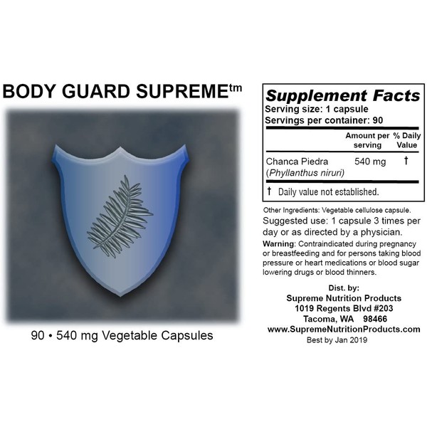 Supreme Nutrition Body Guard Supreme, 90 Pure 540 mg Chanca Piedra Capsules