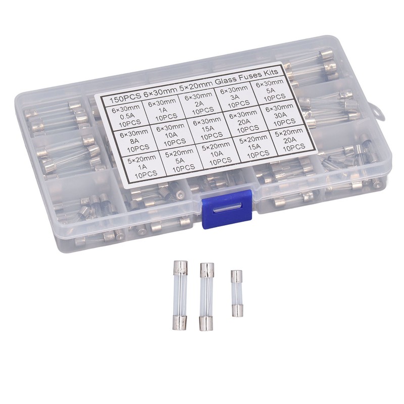 150Pcs Glass Fuses Alloy Tube Fuse Assorted Kit for Household