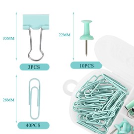 Paper Clips, Foldback Clips, Push Pins, Binder Clips Made of Metal, Paper Clips, Paper Clips, Multi-Purpose Clips for Office Supplies, Stationery Paper (Mint Green)