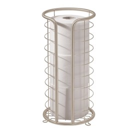 mDesign Metal Toilet Paper Holder Stand - Storage Reserve for 3 Rolls of Toilet Tissue - Freestanding Toilet Paper Holder - Stylish Bathroom Floor Toilet Paper Stand - Omni Collection - Satin