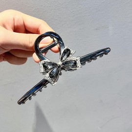 Metallic Hair Claw Clips for Women, with Rhinestone Beads, Black Large, Strong Hair Hold for Girls, Non Slip Vintage Hair Clip Accessories for Thick Hair (05.Diamond Bow)