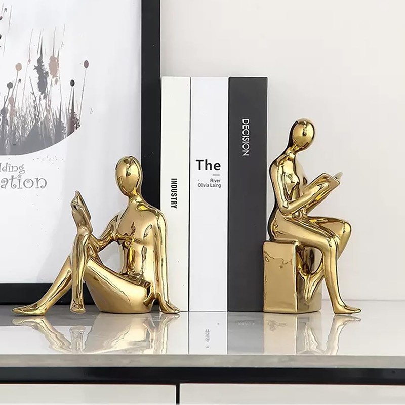 Decorative Bookends, Ceramic Book Ends for Shelves, Home Office Decor