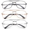 Newbee Fashion 3 Pairs Square Aviator Classic Metal Frame Reading