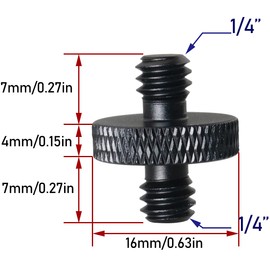 LRONG 2pcs 1/4 inch Male to 1/4 inch Male Threaded Tripod Screw Adapter Double Sides Standard Mounting Thread Converter for Camera Mount, Black