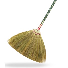 AW BROOMS Natural Grass Thai Broom for Sweeping Vintage Retro, Handmade Broom,Witch Broom,Durable Broom for Indoor & Outdoor,Broomstick Bamboo Stick Long Handle (Turquoise)