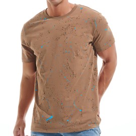 KLIEGOU Men's Crew Neck Hipster T Shirt - Casual Stylish Fitted Print Tees for Men 544 Khaki M