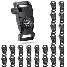 Paquete de 25 hebillas de paracord de 5/8 pulgadas con brújula de silbato, hebillas de plástico de liberación lateral para pulsera de paracaídas, kits de viaje de supervivencia al aire última intervensión