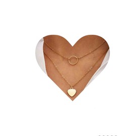 Yheakne Vintage Layered Circle Choker Necklace Love Heart Pendant Necklace Gold Eternity Love Necklace Double Chain Necklace Jewelry for Women and Girls