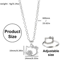 CPJJ 2 Pieces Kitty Girl Necklace Kitty Bracelet Set, Cat Necklace Kitty Cat Pendant Necklace, Cute Girl Heart Cat Diamond Pendant, Cute Girl Friendship Necklace,For Girls Women Sisters Birthday
