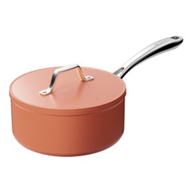 CIARRA Nonstick Sauce Pan, 3 QT Ceramic Sauce Pan with Lid, Non Toxic, PTFE & PFOA Free, Oven Safe & Compatible with All Stovetops, Orange