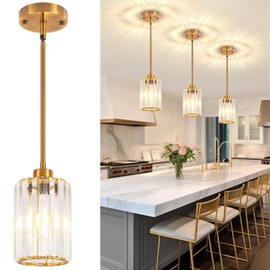 ZSMIHDOH 3 Pack Pendant Lights Kitchen Island, Modern Gold Crystal Pendant Light Fixtures Over Island, Mini Chandelier Hanging Pendant Lights for Kitchen Hallway Dining Room Bedroom