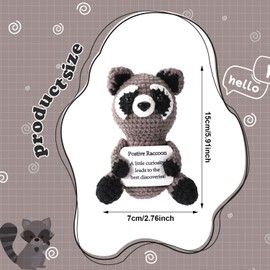 TOYMIS Positive Racoon, Emotional Doll Support Crochet Racoon Positive Animal Crochet for Motivational Gift Home Office Decor Graduation Knitting Toys Gift(Grey)