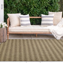 FH Home Flat Woven Outdoor Rug - Waterproof, Easy to Clean, Stain Resistant - Premium Polypropylene Yarn - Geometric - Porch, Deck, Balcony, Mudroom, Laundry Room - Giza - Sand - 2ft 8in x 4 ft 11in