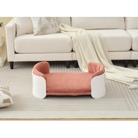 Scandinavian style Cat Couch Bed, Pet Sofa for Indoor Cats PP Indoor Pet Furniture Elevated Cat Beds with Removable Mattress Cover Suitable for Kitty, Puppy or Small Animal Brand Design White Pink