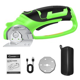 Sakerplus Cordless Electric Scissors, 4V Rechargeable Cardboard Cutter, Cordless Box Cutter, Powerful Cardboard Scissors with Blade, LED Light, Safety Lock for Cutting Fabric Cardboard Leather