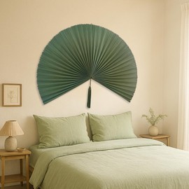 Large Bamboo Wall Hanging Fan, Wall Hanging Fan For Decoration, Headboard Fan Decor, Handmade Wall Bamboo Fan, 60 Inches Bamboo Fan (Green)
