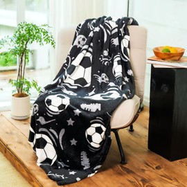 YISUMEI Football Blanket Throw, Soccer Blanket Gift for Kids, Soft Cozy Flannel Black Lover Throw Blanket for Sofa Couch Bed Decor（150 x 200 cm）