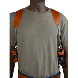 Barsony Horizontal Saddle Tan Leather Shoulder Holster w/Dbl Mag Pouch for Springfield Echelon 4.5" Right