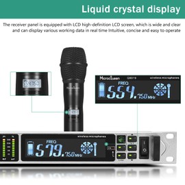 MicrocQueen Professional UHF Wireless Microphone System, Dual Channel 530–580MHz with 2 Metal Handheld Mics, Multi-Channel UHF System, 500FT Range, for Karaoke, Meeting, Party