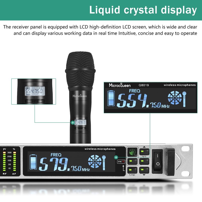MicrocQueen Professional UHF Wireless Microphone System, Dual Channel 530–580MHz with