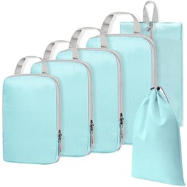 Compression Packing Cubes for Carry On Suitcases,6pcs a Set Compression Packing Cubes for Travel compression bags for Packing Organisers Expandable Storage Travel Accessories Luggage Suitcases-Skyblue