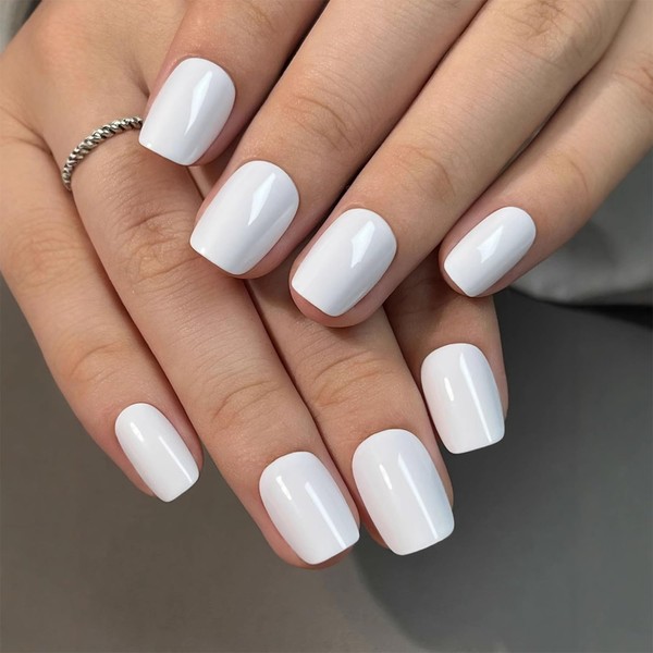 32 PCS White Short Press On Nails Kit- French Tip