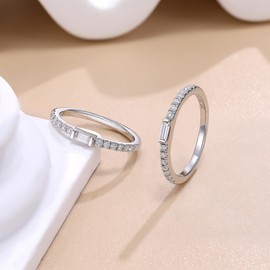 Hitlinker Moissanite Wedding Band for Women S925 Sterling Silver Moissanite Rings D Color VVS1 Lab Created Diamond Rings Half Eternity Band Baguette Ring Stackable Band Ring for Anniversary Rings for Her Women Size 7.5