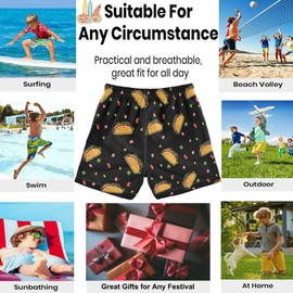 visesunny Summer Boy's Beach Shorts Quick Dry Soft Drawsting Swim Trunks Raining Taco Foot Baby Boy Bathing Suit with Pockets