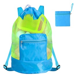 Beach Toy Bag Mesh Backpack for Sand Toy Water Toy Backpack Bag with Drawstring, Lightweight & Practical for Playing on the Beach and Family Holidays