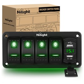 Nilight Nilight 4 Gang Rocker Switch Panel Green Backlit with 4.8 Amp Dual USB Charger Voltmeter Waterproof 12V 24V DC Rocker Switch with Night Glow Stickers for Car Trucks Boats RVs