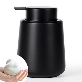 YMXYJM Foam Hand Soap Dispenser - Refillable 12 oz Bathroom Foaming Hand Wash Soap Dispenser with Easy to Press Hand Pump, Dish Liquid Dispenser for Kitchen, Resin, Non-Plastic, Matte Black