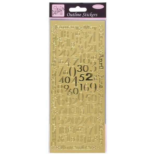 Anitas Outline Stickers, Months and Numbers, Gold, for Scrapbooking, Card