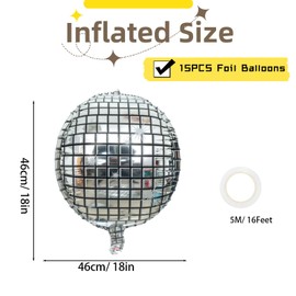 15PCS Disco Ball Balloons, 4D Inflatable Disco Ball Decor Party Decorations 18inch Mylar Silver Foil Balloons for Disco Themed Y2K Party Decorations Supplies