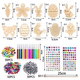 MEISHANG Wooden Easter Pendants for Painting, Pack of 264 Easter Crafts Wood, Decorative Pendant Wooden Easter, Easter Pendant Wood, DIY Easter Pendant Wood Painting, Easter Decoration Crafts