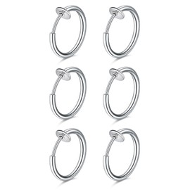 Briana Williams 6pcs Clip On Fake Lip Nose Septum Belly Rings Faux Helix Earring Stainless Steel Non Pierced Percing Jewellery