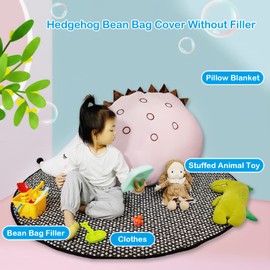 iFCOW Cuddly Toy Storage Bean Bag Chair for Bean Bag Chair Cover Toddler Plush Toy Storage Comfortable Floor Lounger Hedgehog Chair (Filling Not Included)