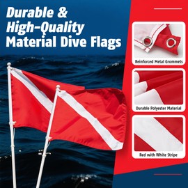 2 Pack Dive Flag Diver Down Warning Flag, Scuba Safety Red and White Diving Flags, 20x24 Inch Boat Cabin Flags for Diving, Freediving, Snorkeling, Spearfishing, Boat, kayaking