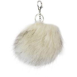 Ever Bloom Women's Keyring with Pompom, Faux Fur Pompom Bag Pendant, Pompoms, Fur Pompom Pendant for Key Ring, Car Key, beige