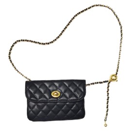 Larswon Chain Belt Bag for Women, Synthetic Leather Belt Purse Chain Purse Mini Belt Bag Goth Fanny Pack Fashion Waist Packs Detachable Bag Small