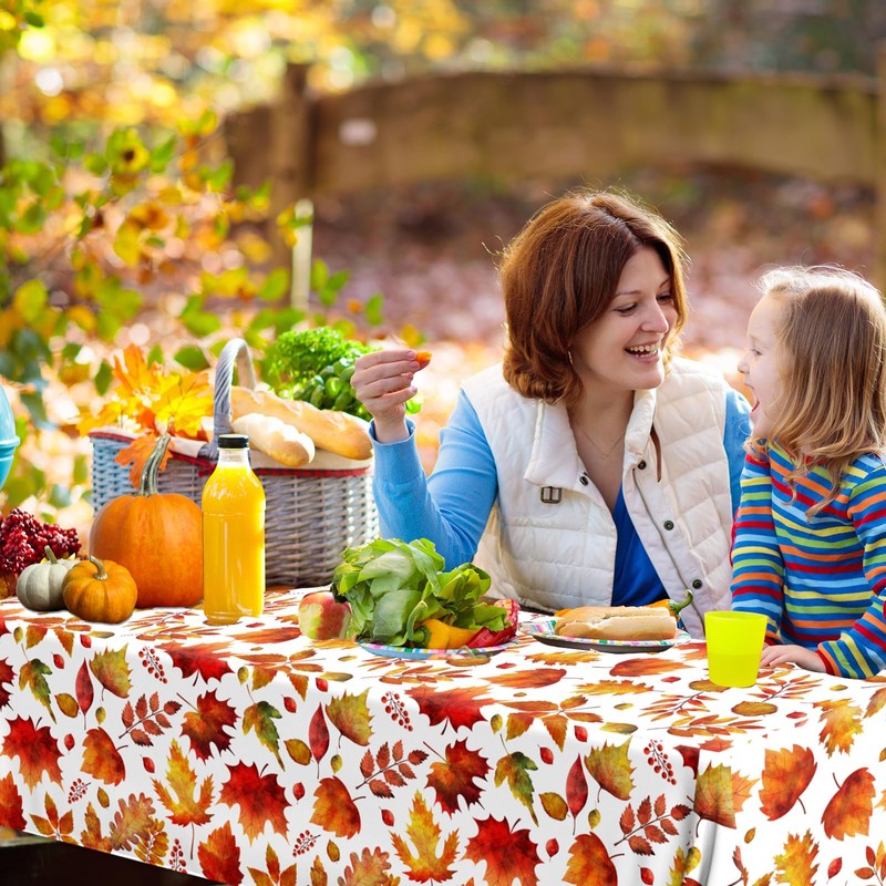 Lenyunge Fall Tablecloth,Maple Leaf Tablecloth 3pcs Waterproof Plastic Thanksgiving Tablecloth,Rectangle