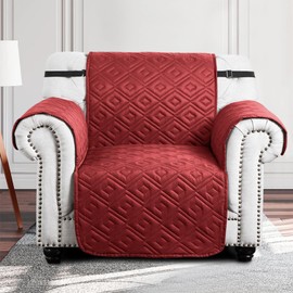 Moonlight Bedding Reversible Chair Covers Water Resistant Sofa Cover for Living Room 1 Seater Sofa Slipcover Thick Quilted Sofa Protectors from Pets KIds with Elastic Strap (Chair, Burgundy/Beige)