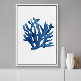MUDECOR Framed Canvas Print Wall Art Blue Flowing Watercolor Coral Nature Wilderness Illustrations Modern Art Beach Colorful Ultra for Living Room, Bedroom, Office - 16"x24" White